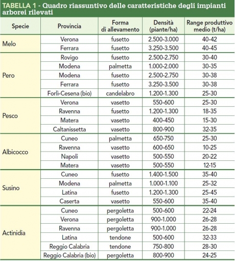 Caratteristiche degli impianti arborei