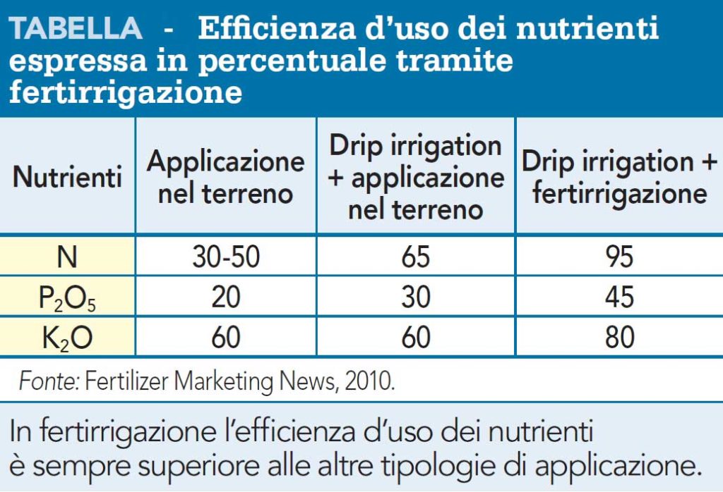 Efficienza d’uso dei nutrienti espressa in percentuale tramite fertirrigazione